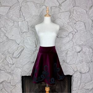 Ralph Lauren Blue Label Velvet Soutache Trim Circle Skirt Royal Burgundy | 8